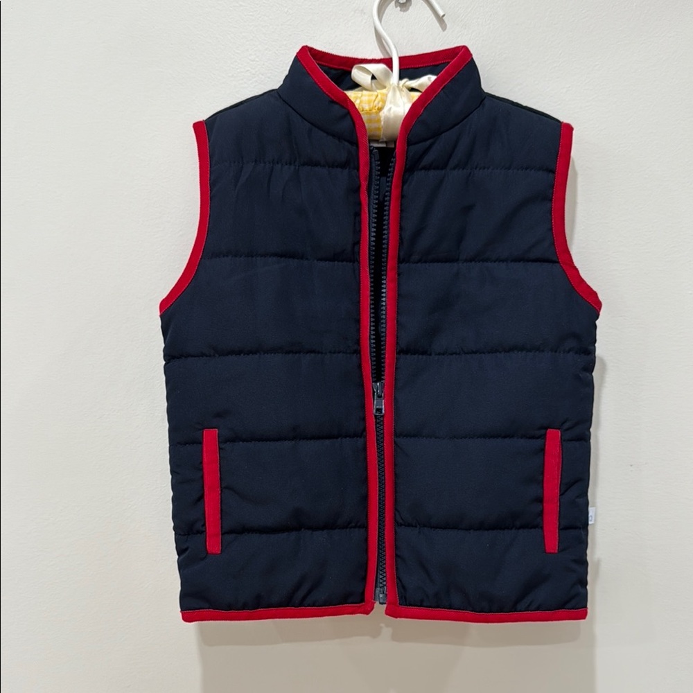 Navy Blue Puffer Vest with Red Trim